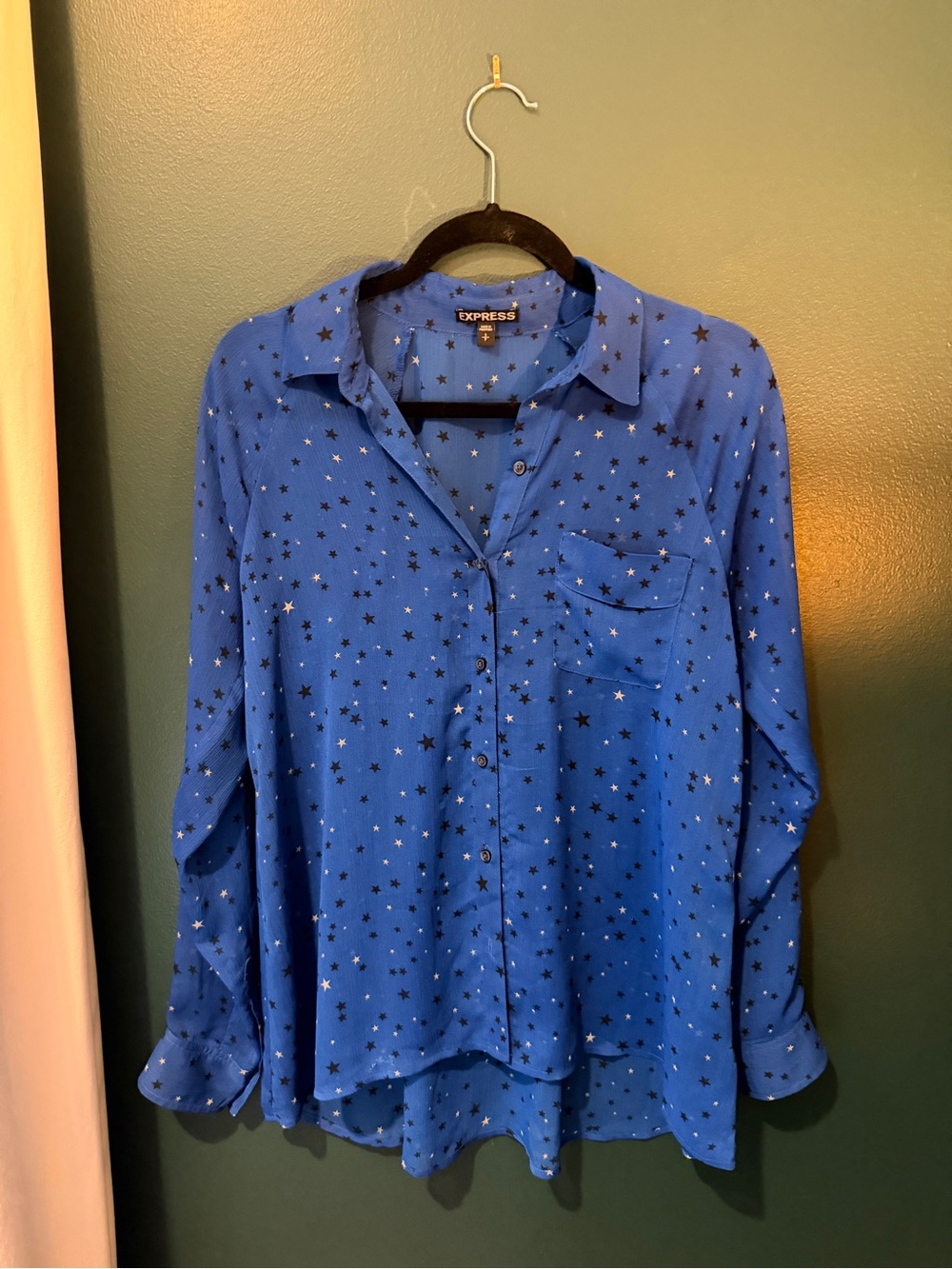 Express Blue Star-Print Button Down Shirt